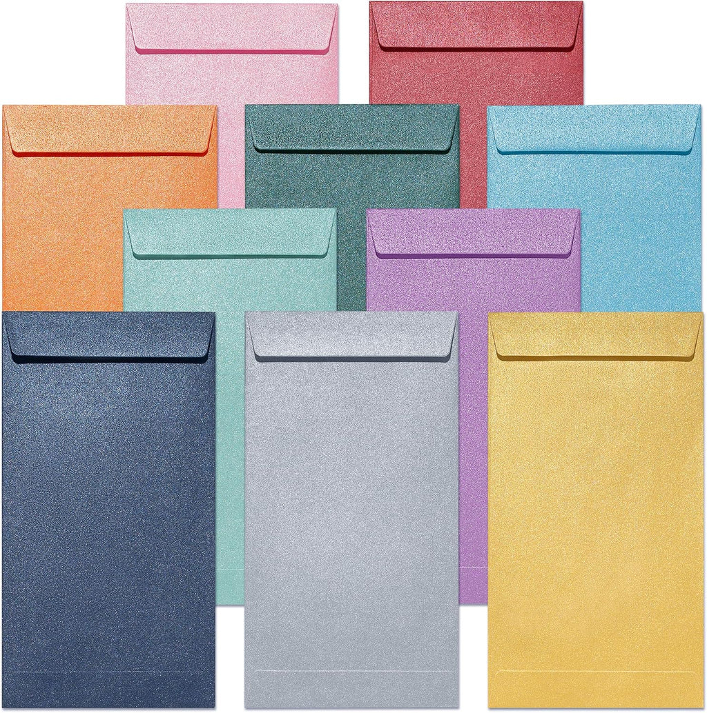 Money Envelopes for Cash, 100-Count Colorful Envelopes for Cash Gifts, Saving Challenges, Coins, Checks, Seeds, Small Items, 3.5 x 6.5 Inches, Luxe Gleam Collection, 10 Colors