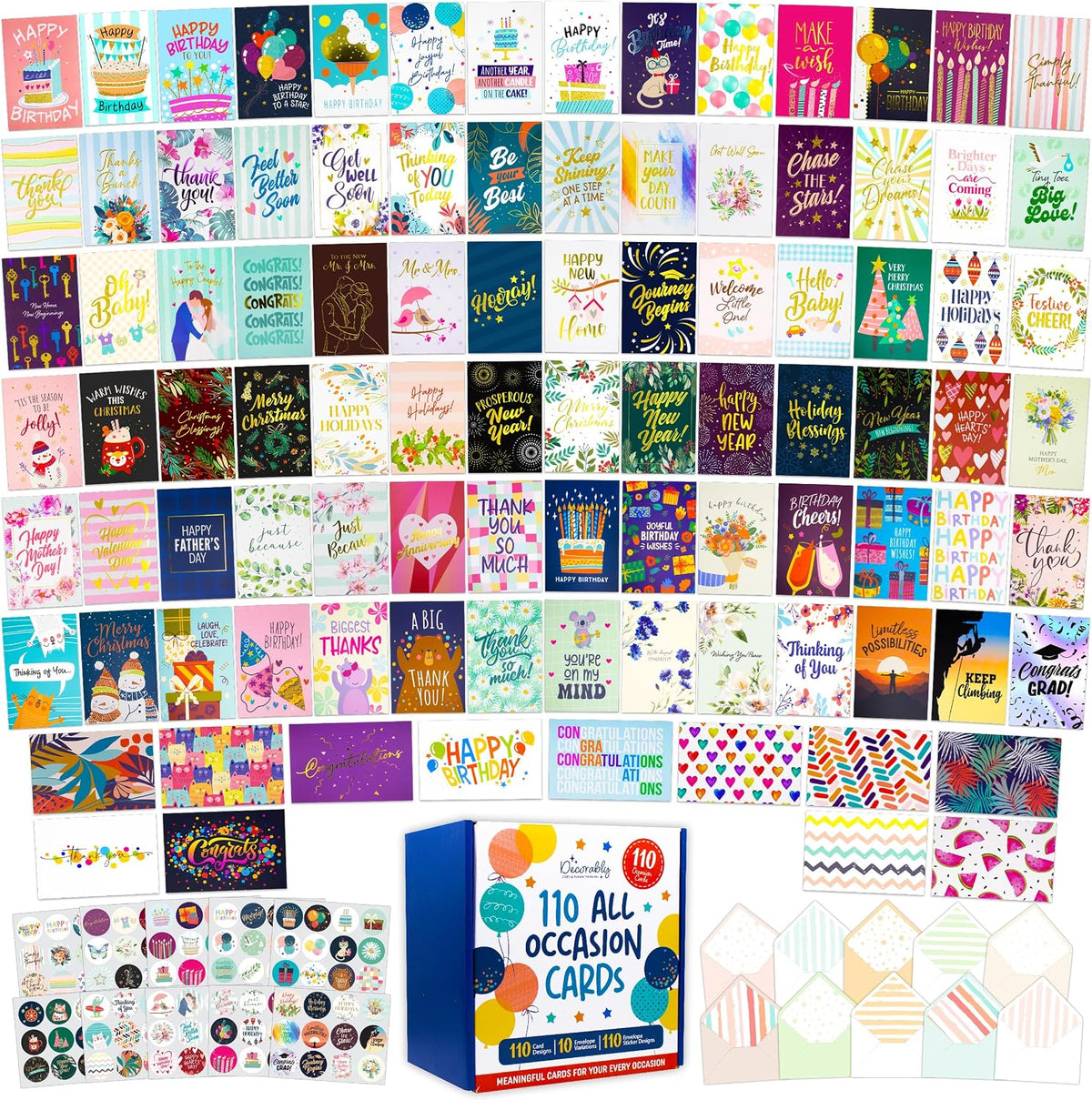 Decorably 110 Pack Gold Foil 5x7in All Occasion Cards Assortment Box Set