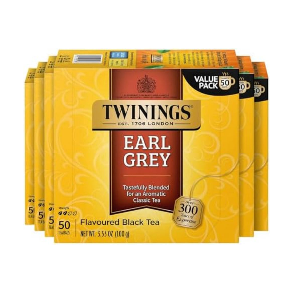 Twinings Earl Grey Black Tea Individually Wrapped Bags, 50 Count (Pack of 6), Flavoured with Citrus and Bergamot, Caffeinated, Enjoy Hot or Iced, 300 Teabags