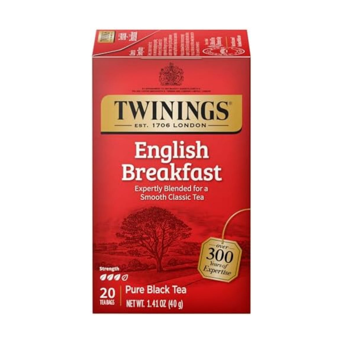 Twinings English Breakfast Black Tea Individually Wrapped Bags, 20 Count (Pack of 1), Flavourful, Robust, Caffeinated, Enjoy Hot or Iced, 20 Teabags