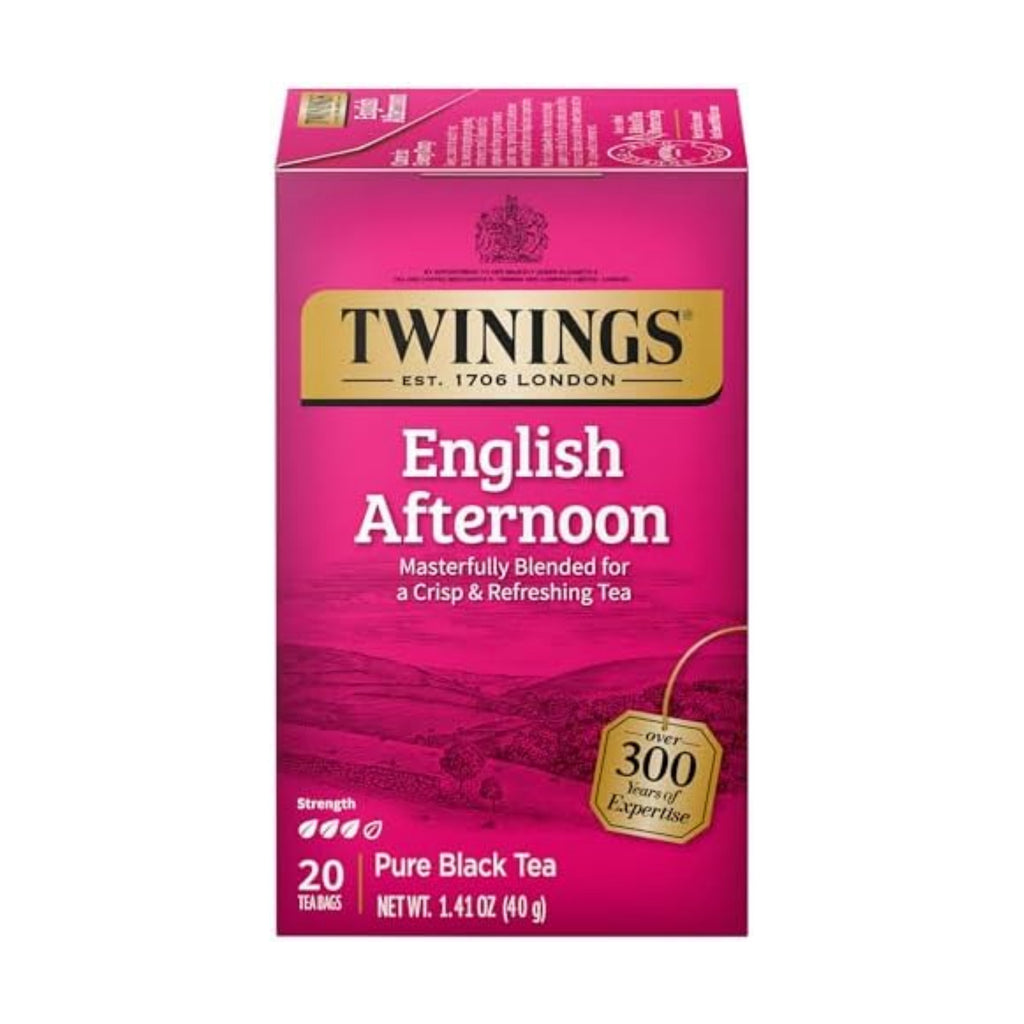 Twinings English Afternoon Black Tea Individually Wrapped Bags, 20 Count (Pack of 1), Smooth & Slightly Sweet, Caffeinated, Enjoy Hot or Iced, 20 Teabags