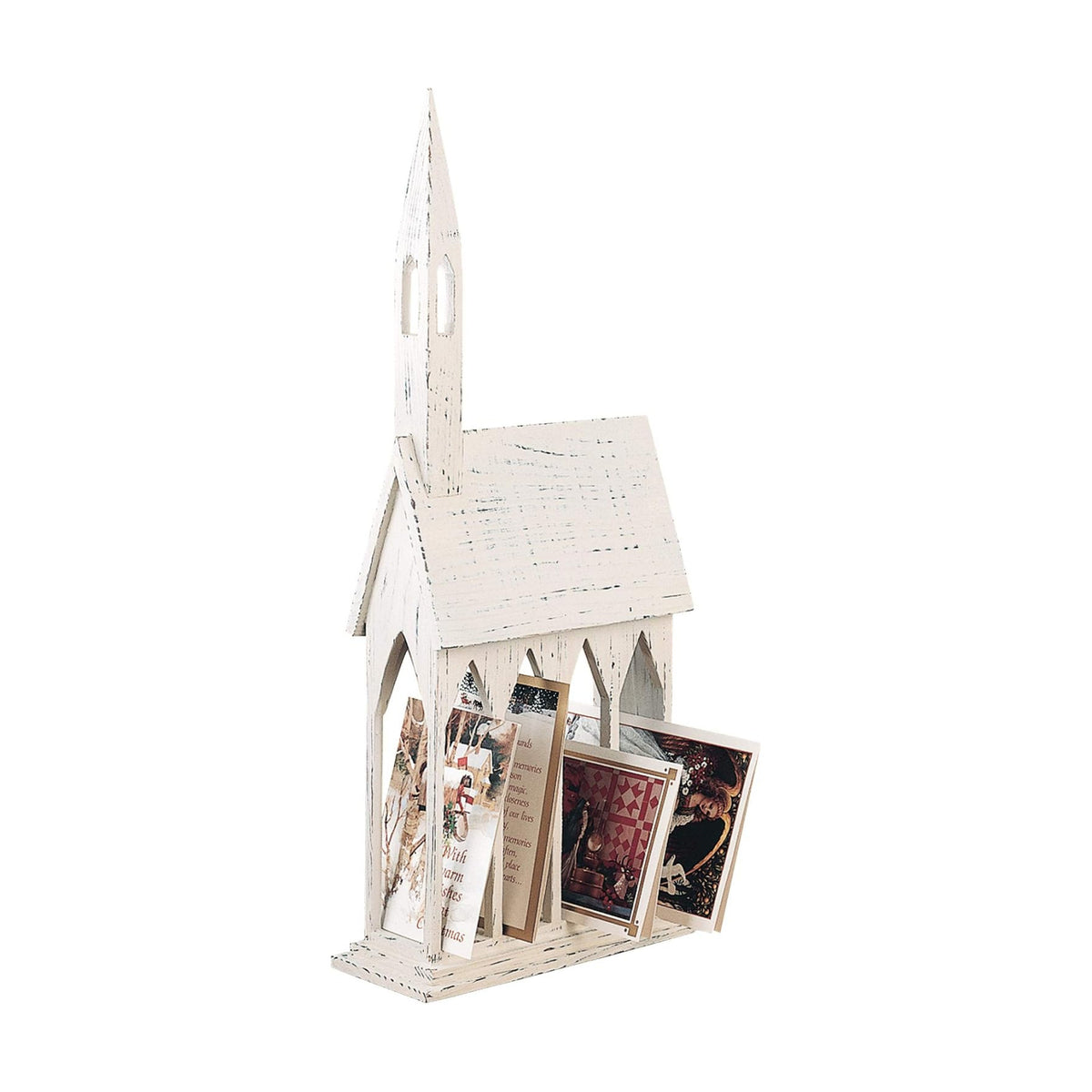 GALLERIE II White Church Chapel Large Christmas Card Holder | Mail Holder 11 x 24 inches | Versatile Festive | Holiday Card Holder | Winter Tabletop | Christmas Card Holders Display Cream