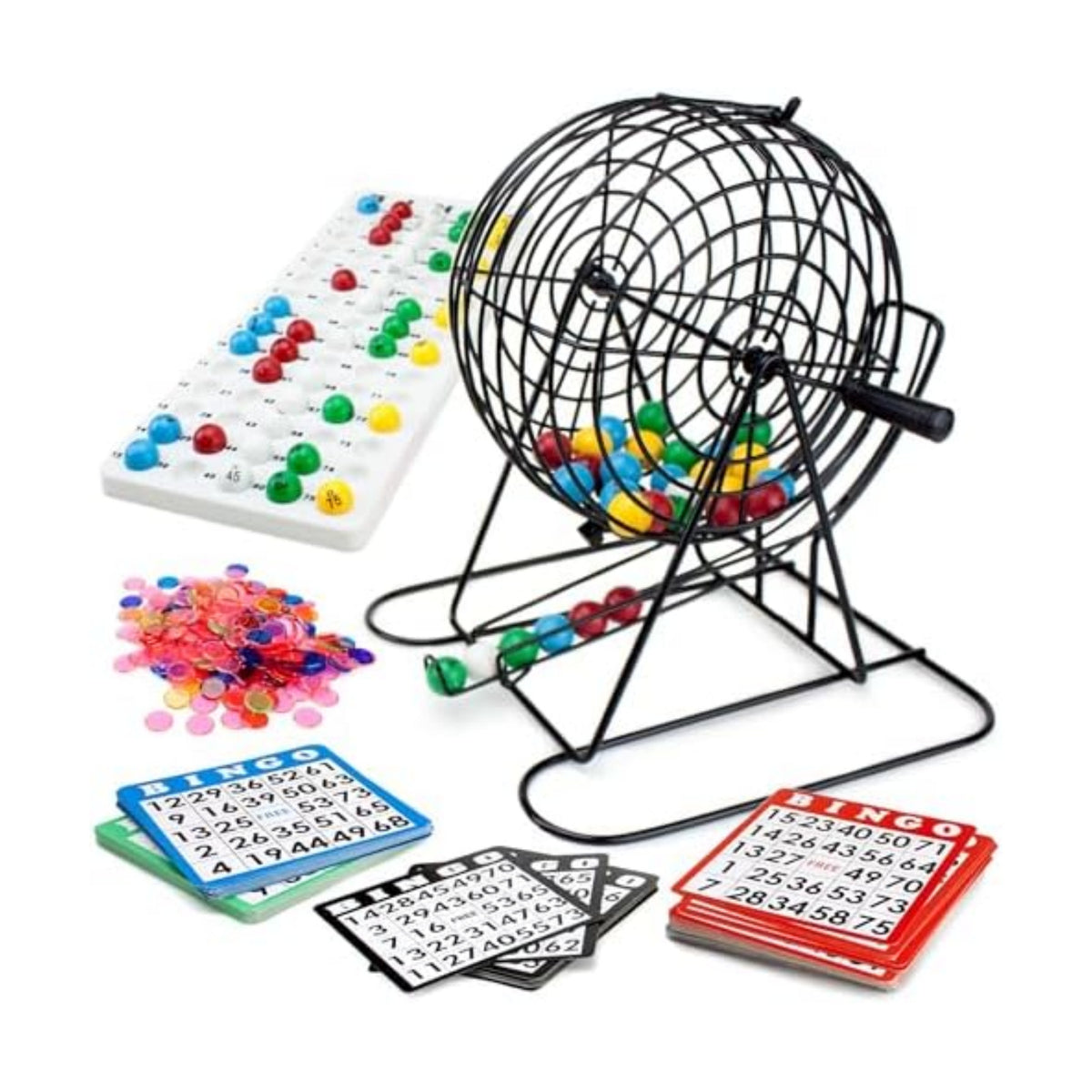 Royal Bingo Supplies Jumbo 12" Tall Bingo Game Set for Adults, Seniors, Family & - 100 Cards 500 Chips 75 Balls, XL Roller Cage & Board