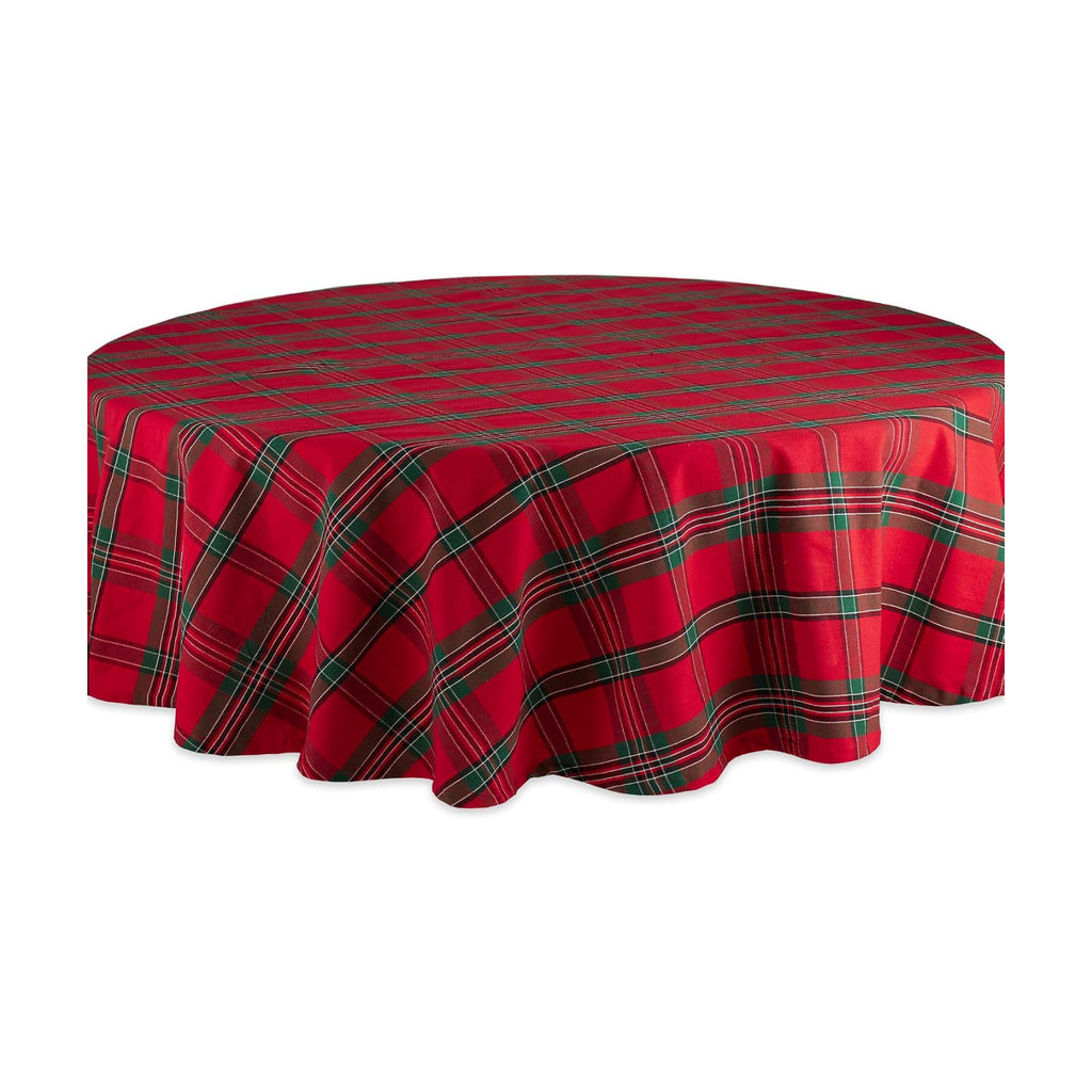 DII Farmhouse Christmas Plaid Dining Table & Kitchen Décor, Holiday Tablecloth, 70" Round, Red & Green