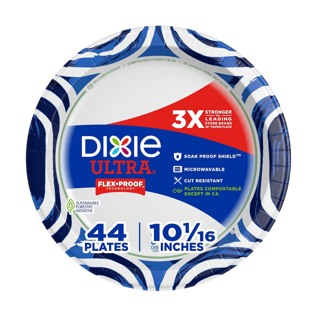 Dixie Ultra Large Paper Plates 10 Inch, Heavy Duty Disposable Plates, 44 ct