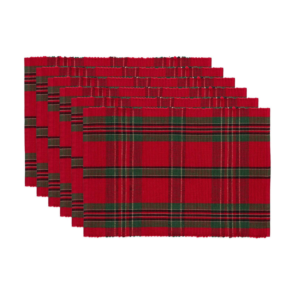 DII Farmhouse Christmas Plaid Dining Table & Kitchen Décor, Holiday Placemat Set, 13x19, Red & Green, 6 Count
