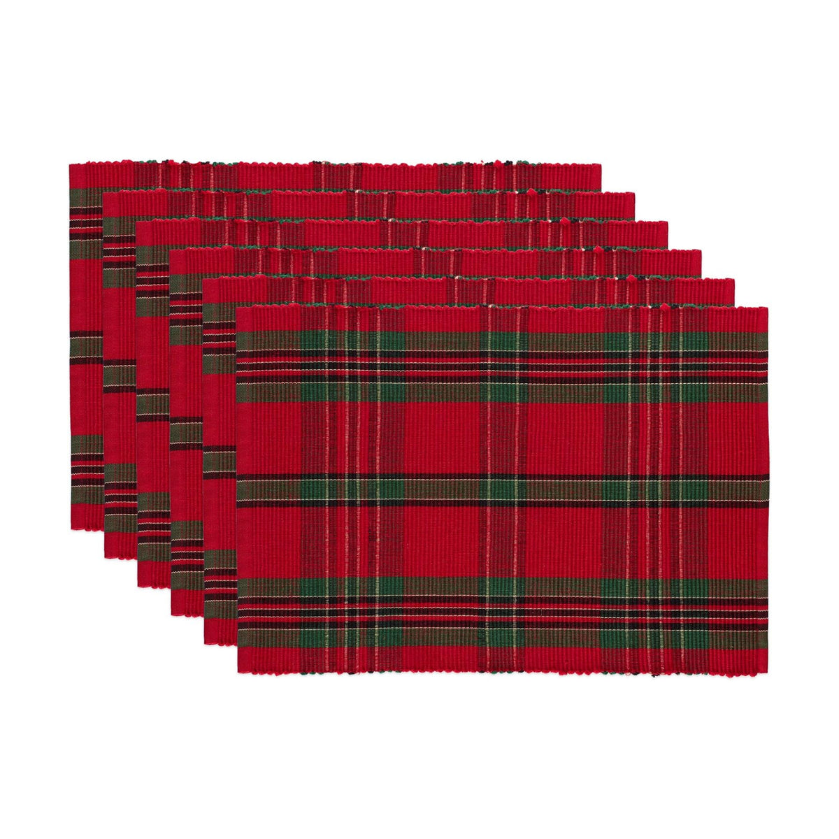 DII Farmhouse Christmas Plaid Dining Table & Kitchen Décor, Holiday Placemat Set, 13x19, Red & Green, 6 Count