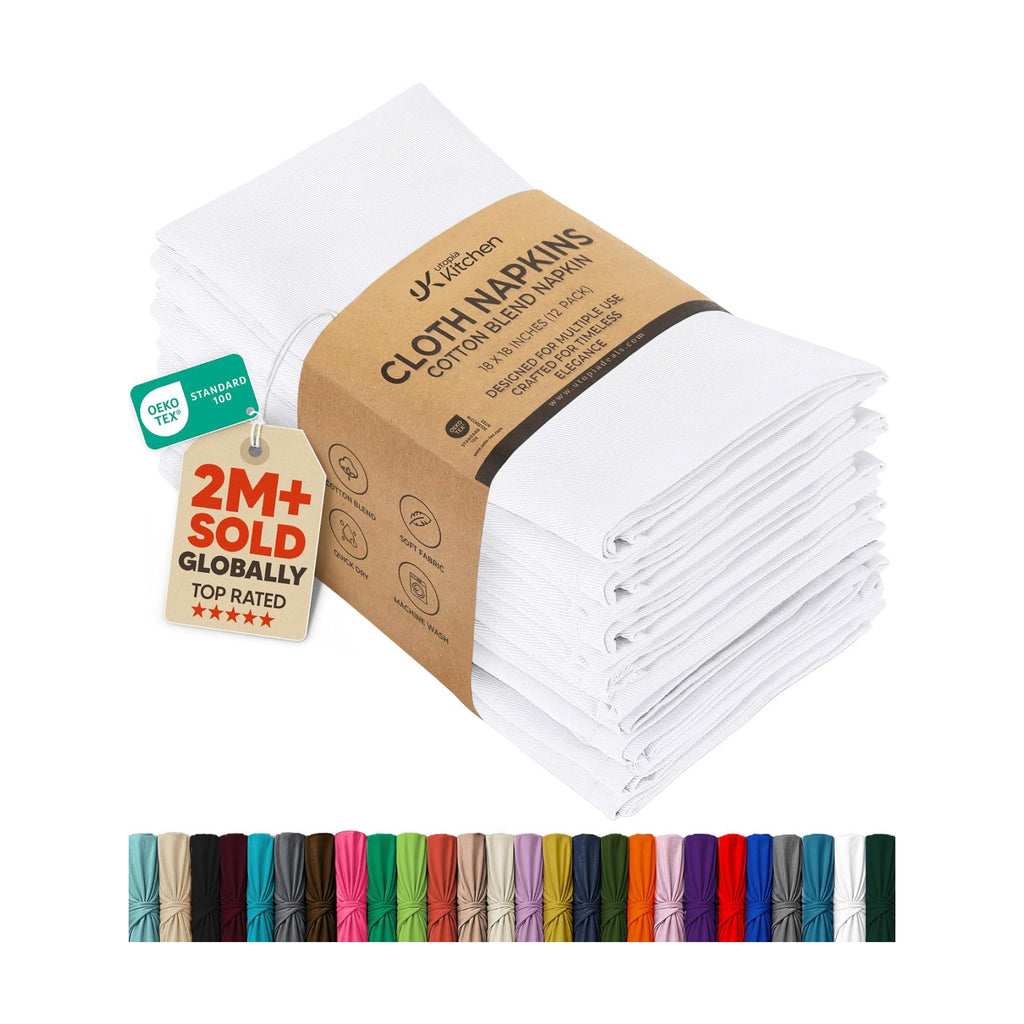 Utopia Kitchen Cotton Blend White Cloth Napkins [12 Pack, 18x18 Inch]