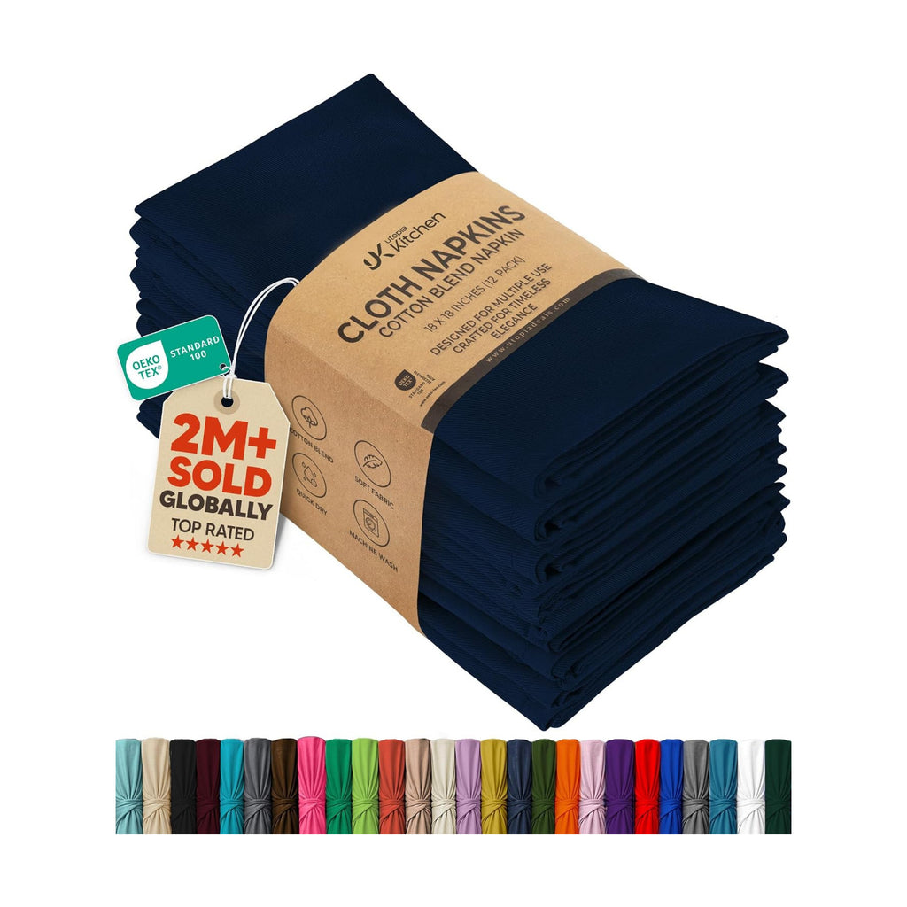 Utopia Kitchen Cotton Blend Navy Blue Cloth Napkins [12 Pack, 18x18 Inch]