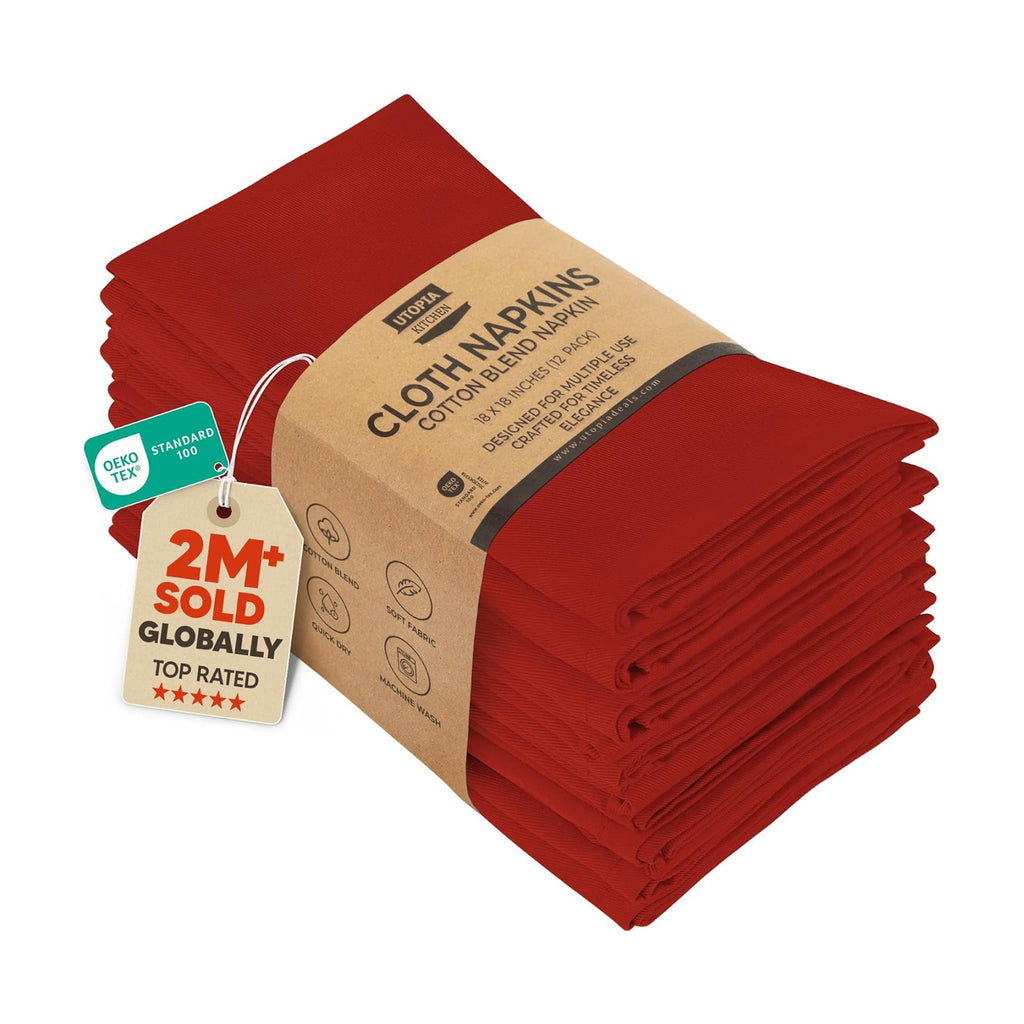 Utopia Kitchen Cotton Blend Red Cloth Napkins [12 Pack, 18x18 Inch]