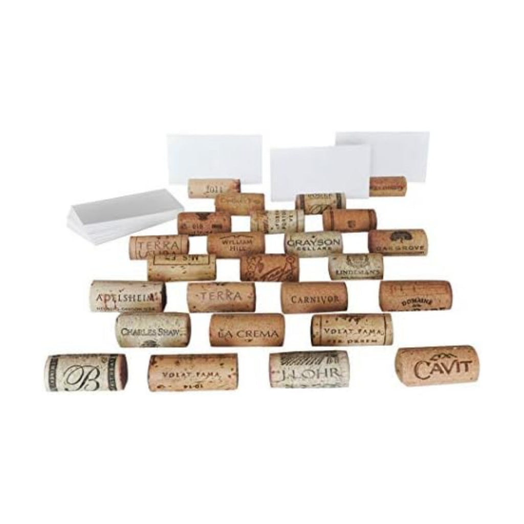 Premium Recycled Cork Place Card Holders - Set of 25 with Place Cards - Rustic Wine Theme Table Decor - Perfect for Vineyard Weddings