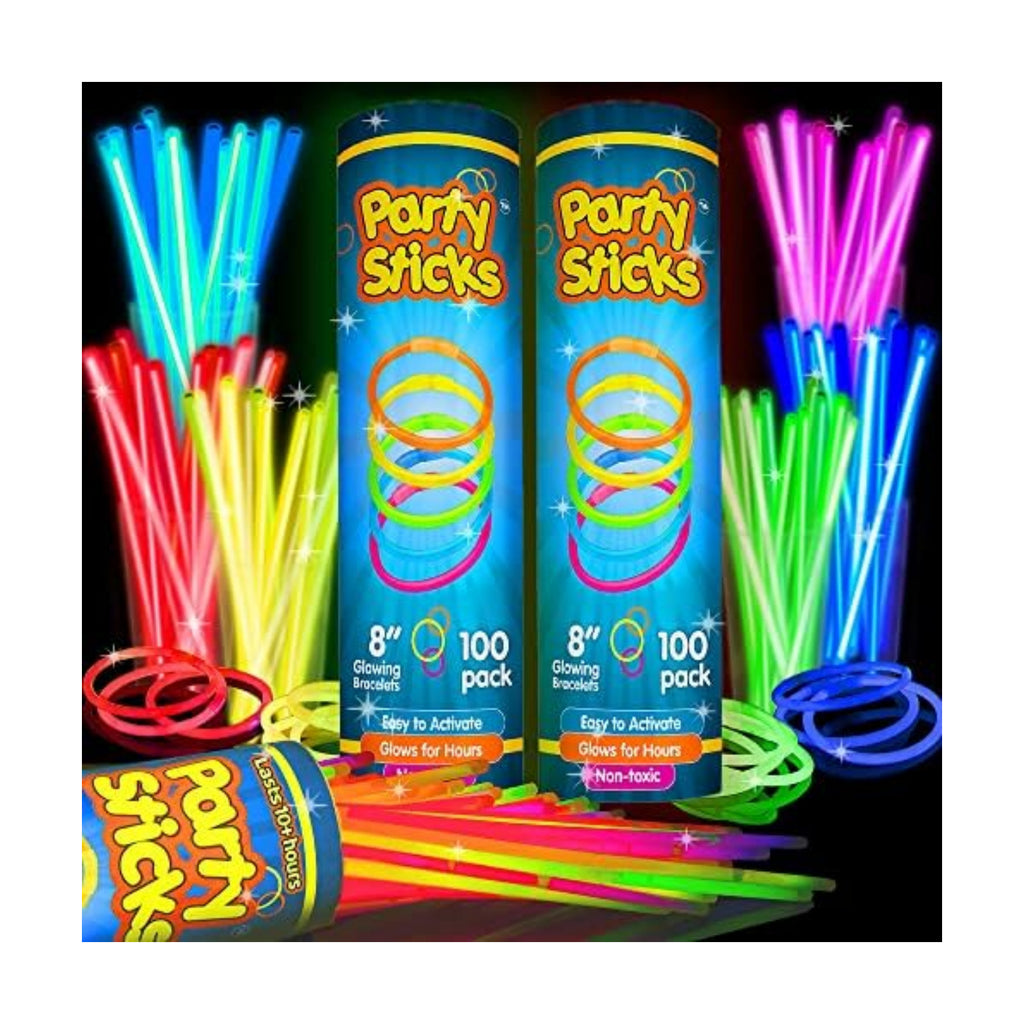 Glow Sticks Bulk Neon Party Supplies - 200 8” Neon Party Glow Sticks w/ Connectors for Glow Necklaces and Glow Bracelets Glow in the Dark Party Supplies