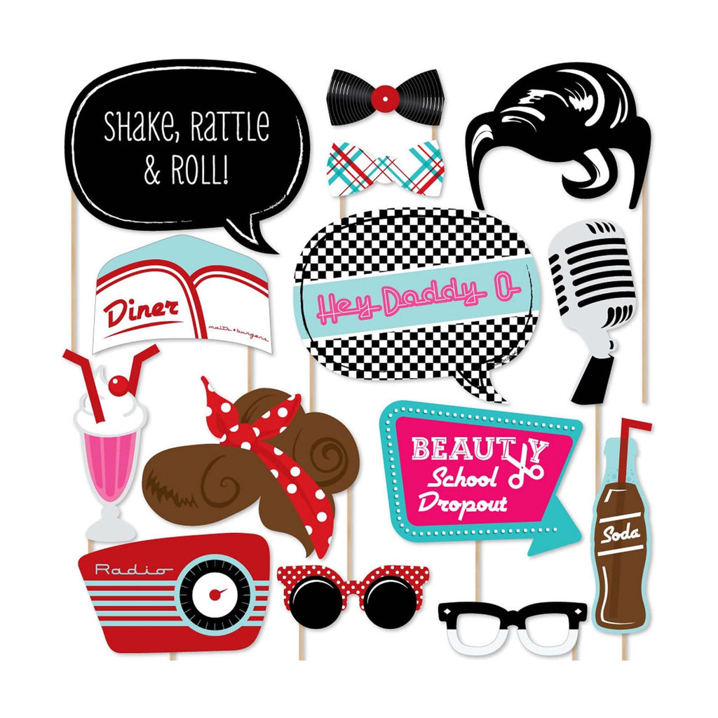1950s Sock Hop Photo Booth Prop Kit, DIY Cardstock Props - 20pc
