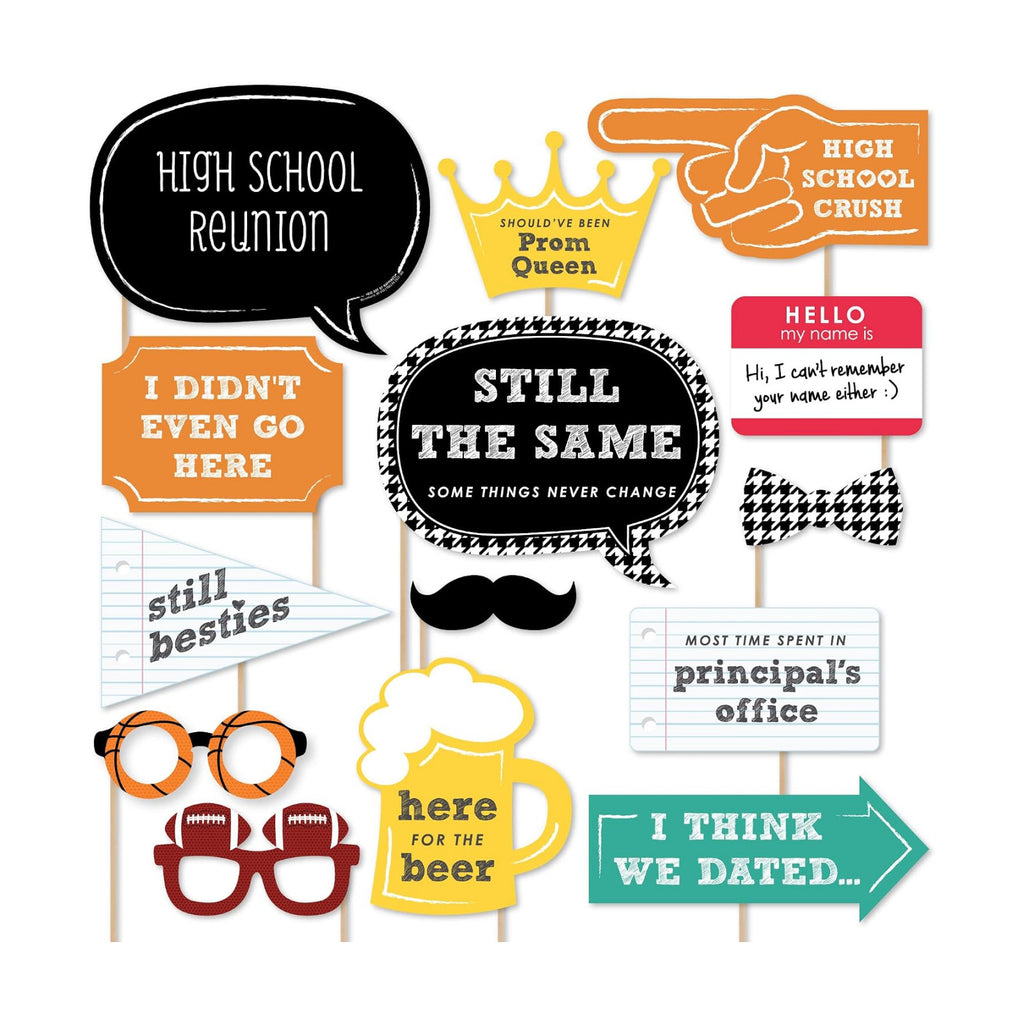 School Reunion Photo Booth Prop Kit, DIY Cardstock Props - 20pc