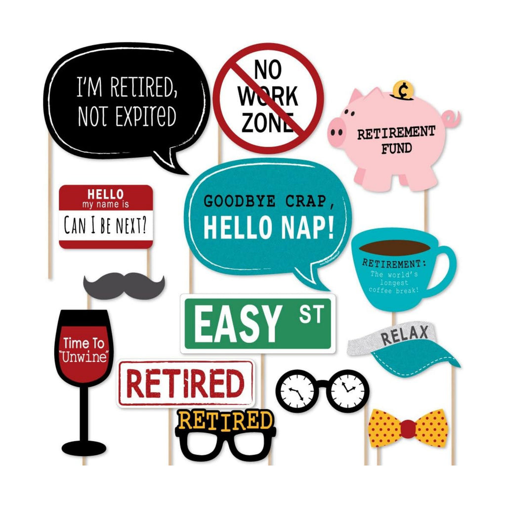 Retirement Photo Booth Prop Kit, DIY Cardstock Props - 20pc