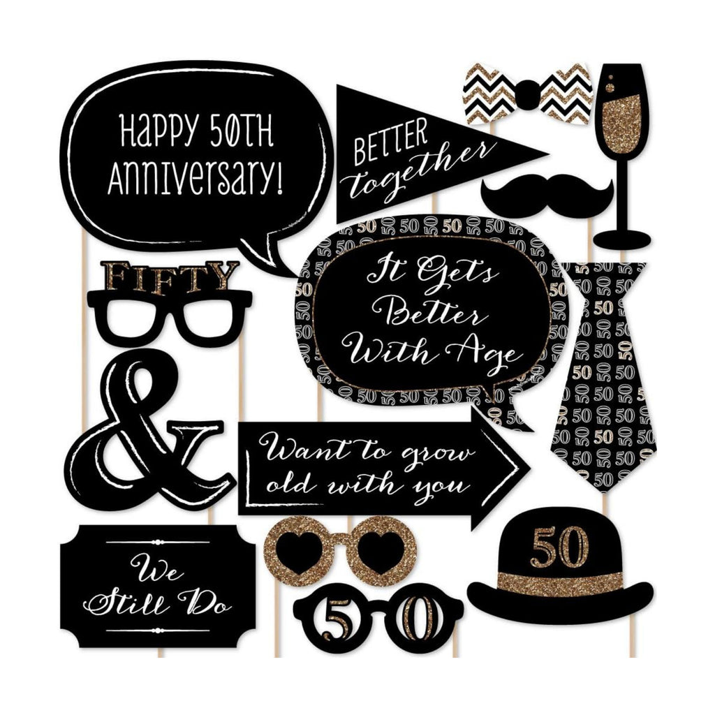 50th Wedding Anniversary Photo Booth Prop Kit, DIY Cardstock Props - 20pc
