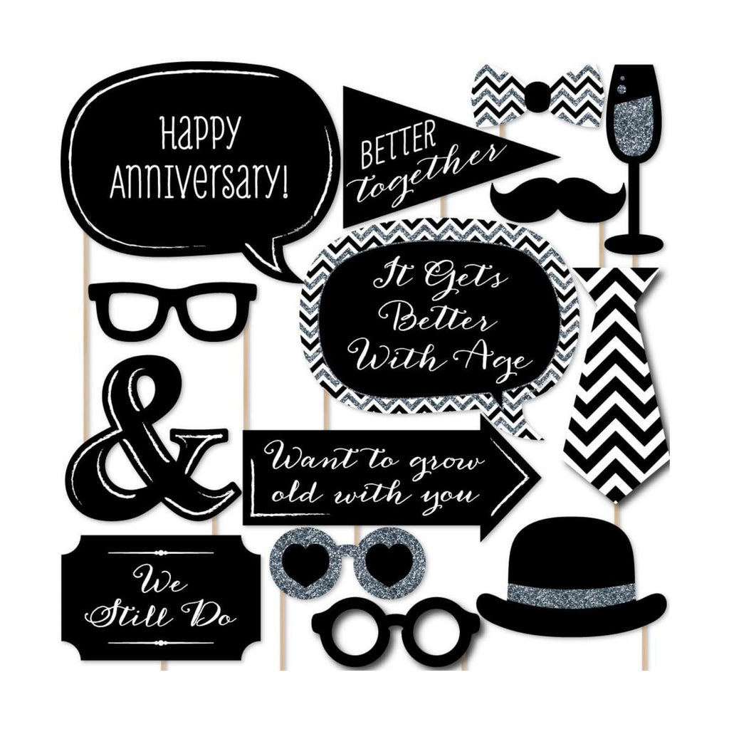 Wedding Anniversary Photo Booth Prop Kit, DIY Cardstock Props - 20pc