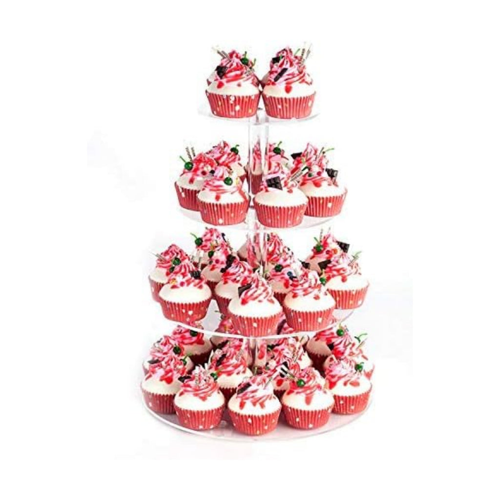 YestBuy 4 Tier Round Acrylic Cupcake Stand with Base, Premium Cupcake Holder, Acrylic Cupcake Tower Display Cady Bar Party Décor – Display for Pastry (4" Between 2 Layers)