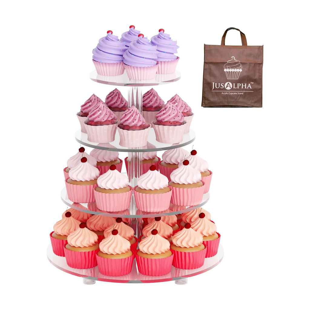 Jusalpha Large 4 Tier Acrylic Cupcake Stand,Round Cake Stand for Party