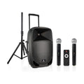 Portable 15" 1600W 2-Way Rechargeable Powered Dj PA Speaker System with Bluetooth, Rechargeable Battery, 2 Wireless Mics, USB, SD, FM Radio, Remote & Speaker Stand for Parties, Events, gigs, Outdoor