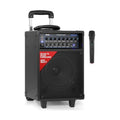 Pyle Wireless Portable PA System-400W Bluetooth Compatible Rechargeable Battery Powered Outdoor Sound Stereo Speaker Microphone Set w/Handle, Wheels-1/4 to AUX, RCA Cable (PWMA230BT)