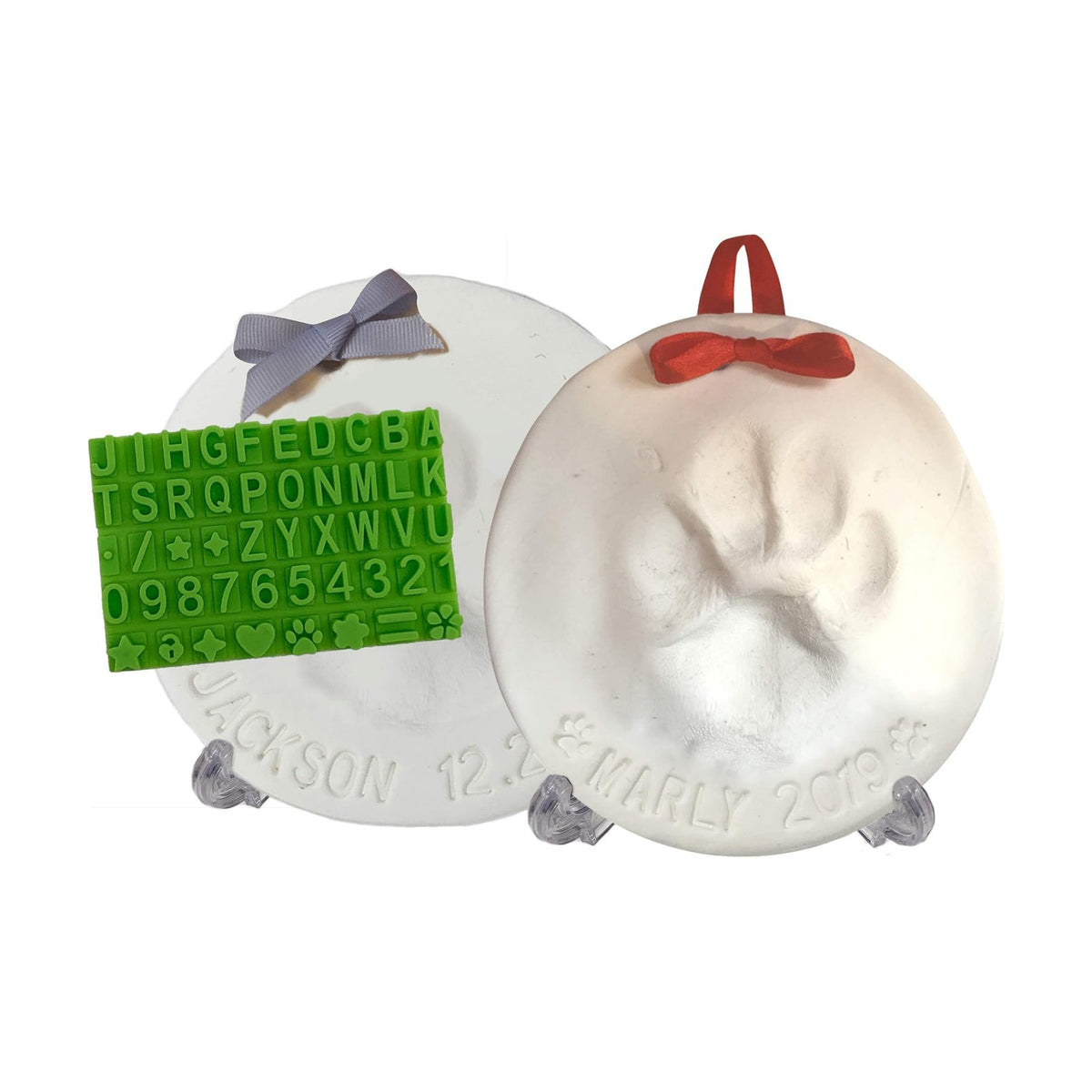 Ultimate Pawprint Keepsake Kit (Makes 2) - Paw Print Christmas Ornament w/ Bonus Personalization Tool & Display Stands! For Dogs, Cats & Pets. Non-toxic. Clay Air-Dries Soft, Light & Uncrackable.