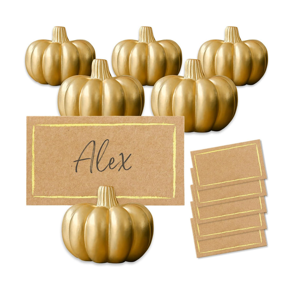 Kate Aspen Fall Decor Mini Gold Pumpkin Place Card Holder (Set of 6), Perfect for Thanksgiving Table Decor, Fall Themed Weddings, Bridal Brunches