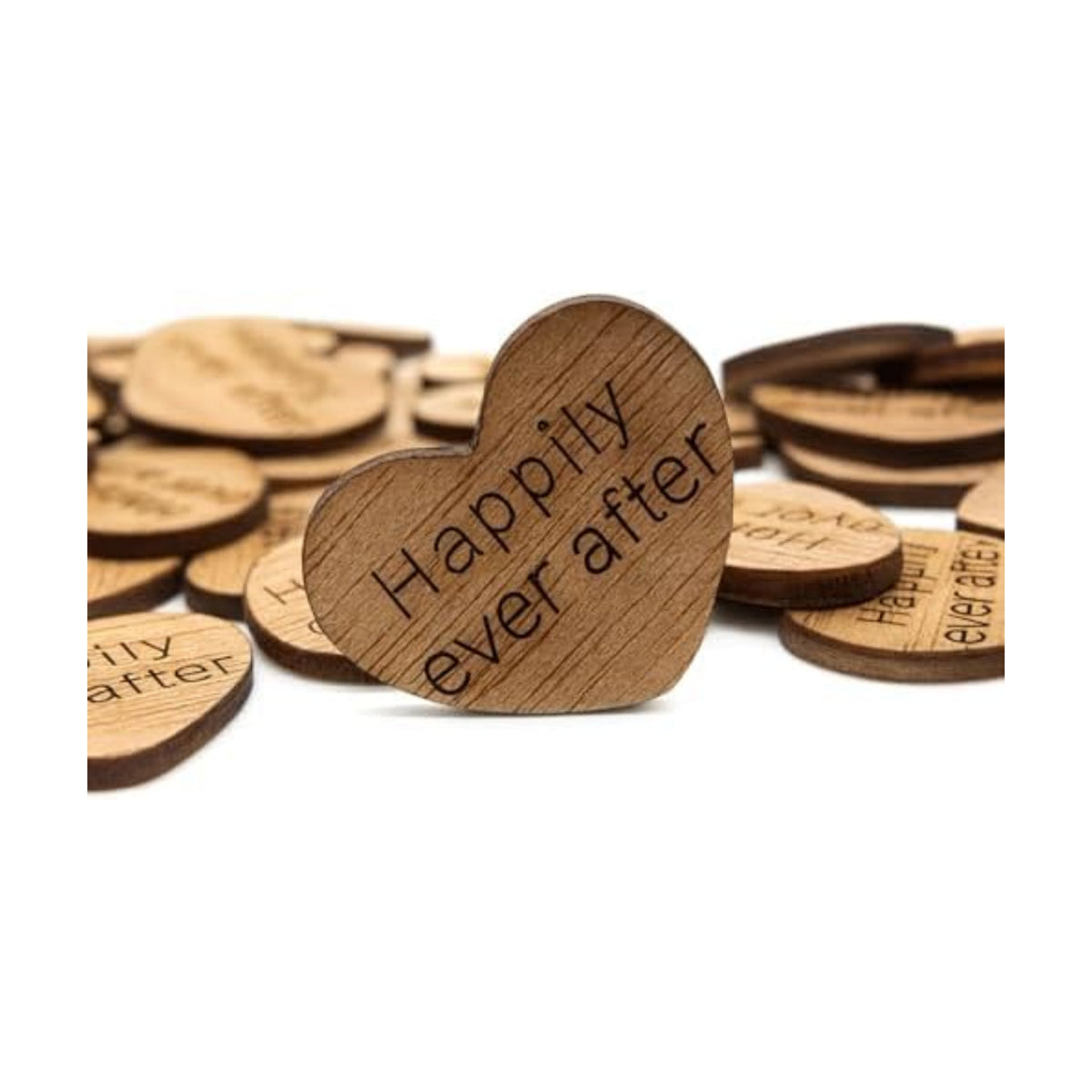 Happily Ever After Engraved Wooden Heart Table Scatter, 100 Count