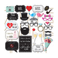 Wedding Photo Booth Props with 8 x 10-Inch Sign, 45 Adhesive Pads, 35 Wooden Sticks - Signs for Wedding Backdrop and Selfie Station