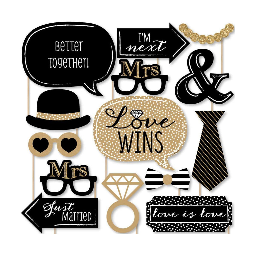 Mrs. and Mrs. - Gold - Lesbian Wedding Photo Booth Prop Kit - 20pc