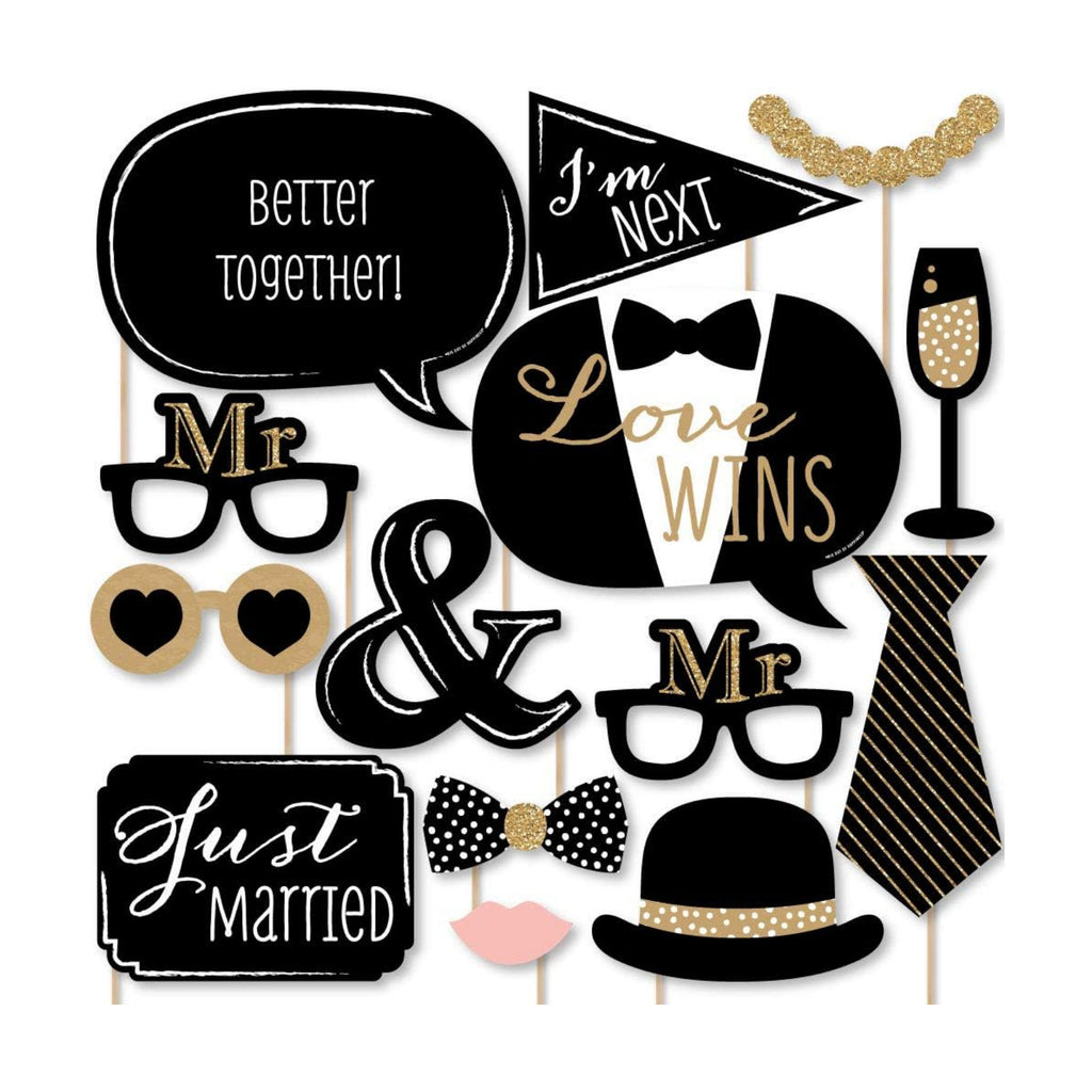 Mr. and Mr. - Gold - Gay Wedding Photo Booth Prop Kit, DIY Props - 20pc