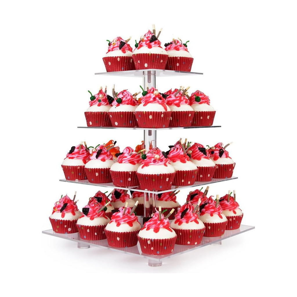 YestBuy Cupcake Stand, 4 Tier Acrylic Cupcake Tower Stand, Premium Cupcake Holder, Clear Cupcake Display for 52 Cupcakes, Display for Pastry Wedding Birthday Party