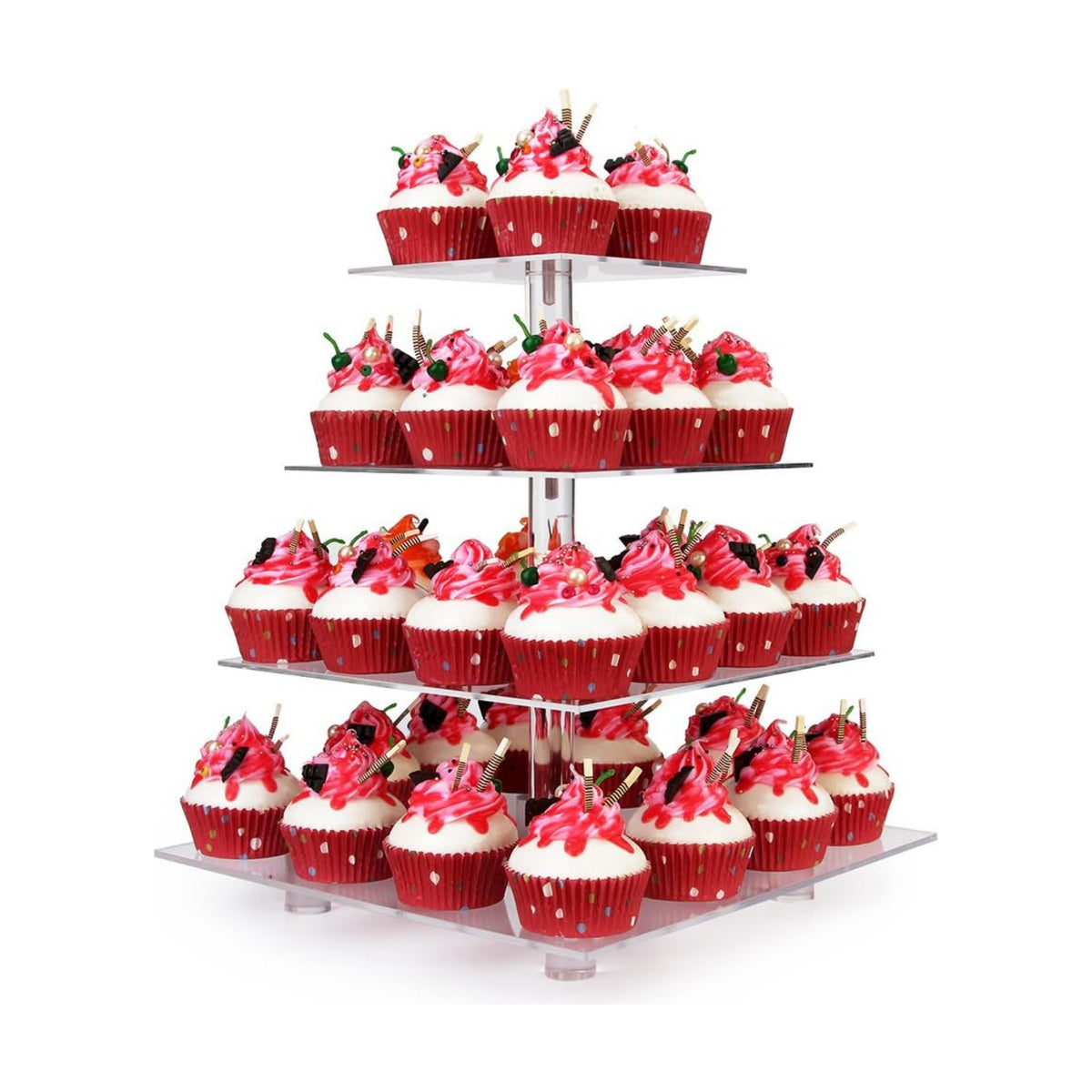 YestBuy Cupcake Stand, 4 Tier Acrylic Cupcake Tower Stand, Premium Cupcake Holder, Clear Cupcake Display for 52 Cupcakes, Display for Pastry Wedding Birthday Party