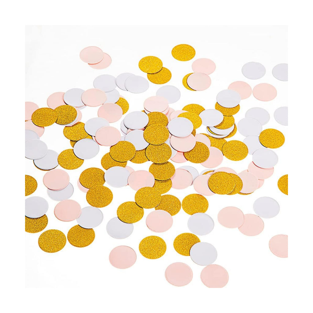 MOWO Confetti Circles, Glitter Gold Pink and White Mix, 1.2", 200pc