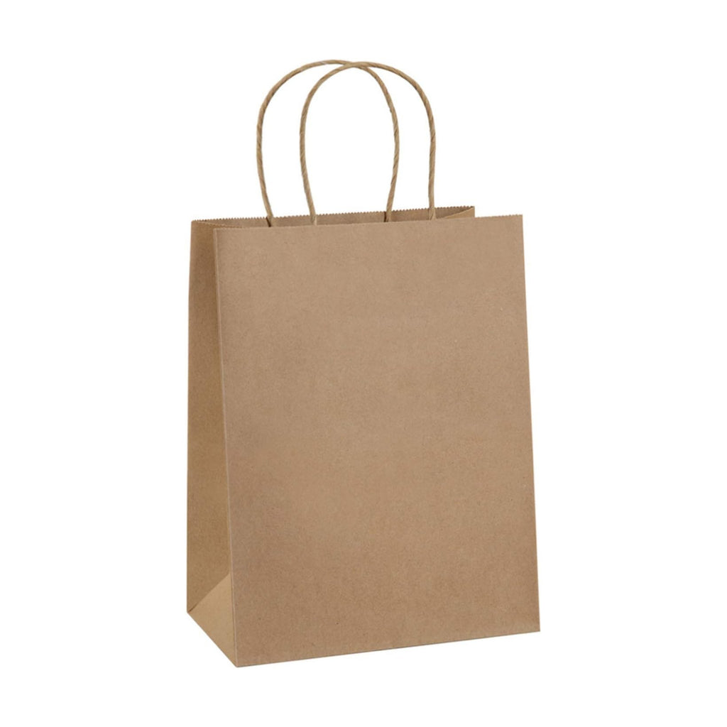BagDream Gift Bags with Handles 8x4.25x10.5 Inch Brown 100 Pack Bulk