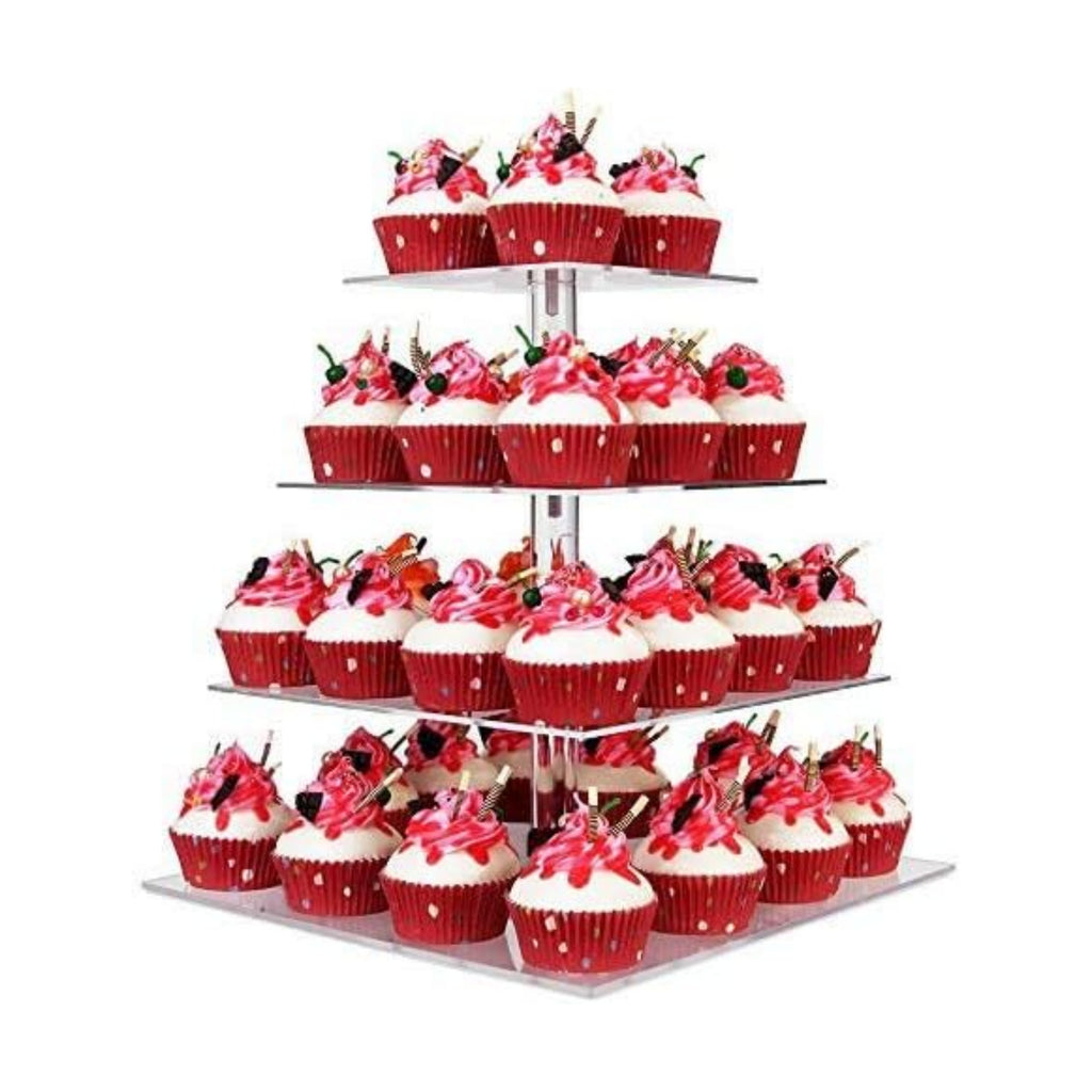 YestBuy 4 Tier Cupcake Stand, Acrylic Cupcake Tower Stand, Premium Cupcake Holder, Clear Cupcake Display Tree Tower Stand For 52 cupcakes, Display for Pastry Wedding Birthday Party