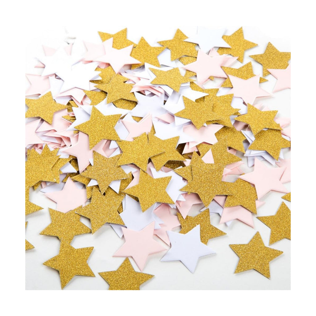 MOWO Gold, Pink and White Stars Confetti Table Decoration, 1.2'', 200pc
