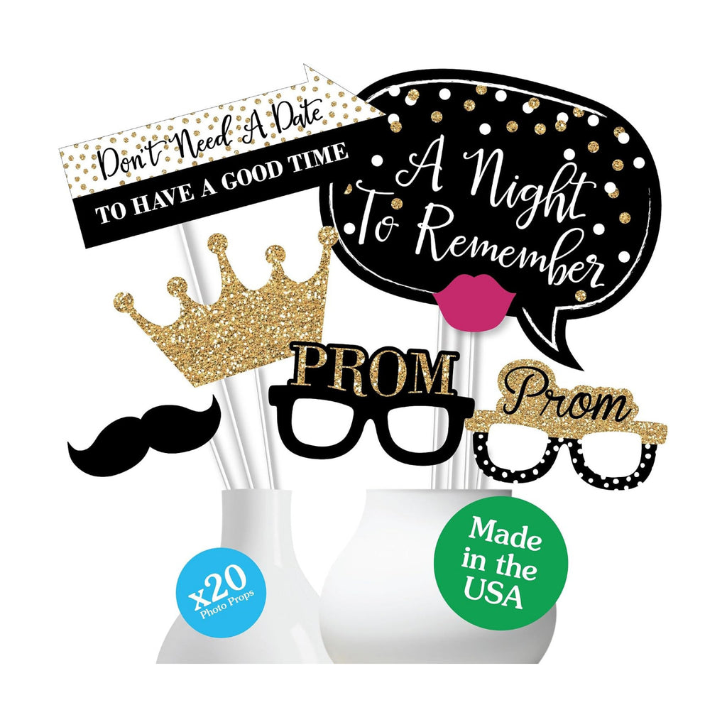 Prom Photo Booth Prop Kit, DIY Cardstock Props - 20pc