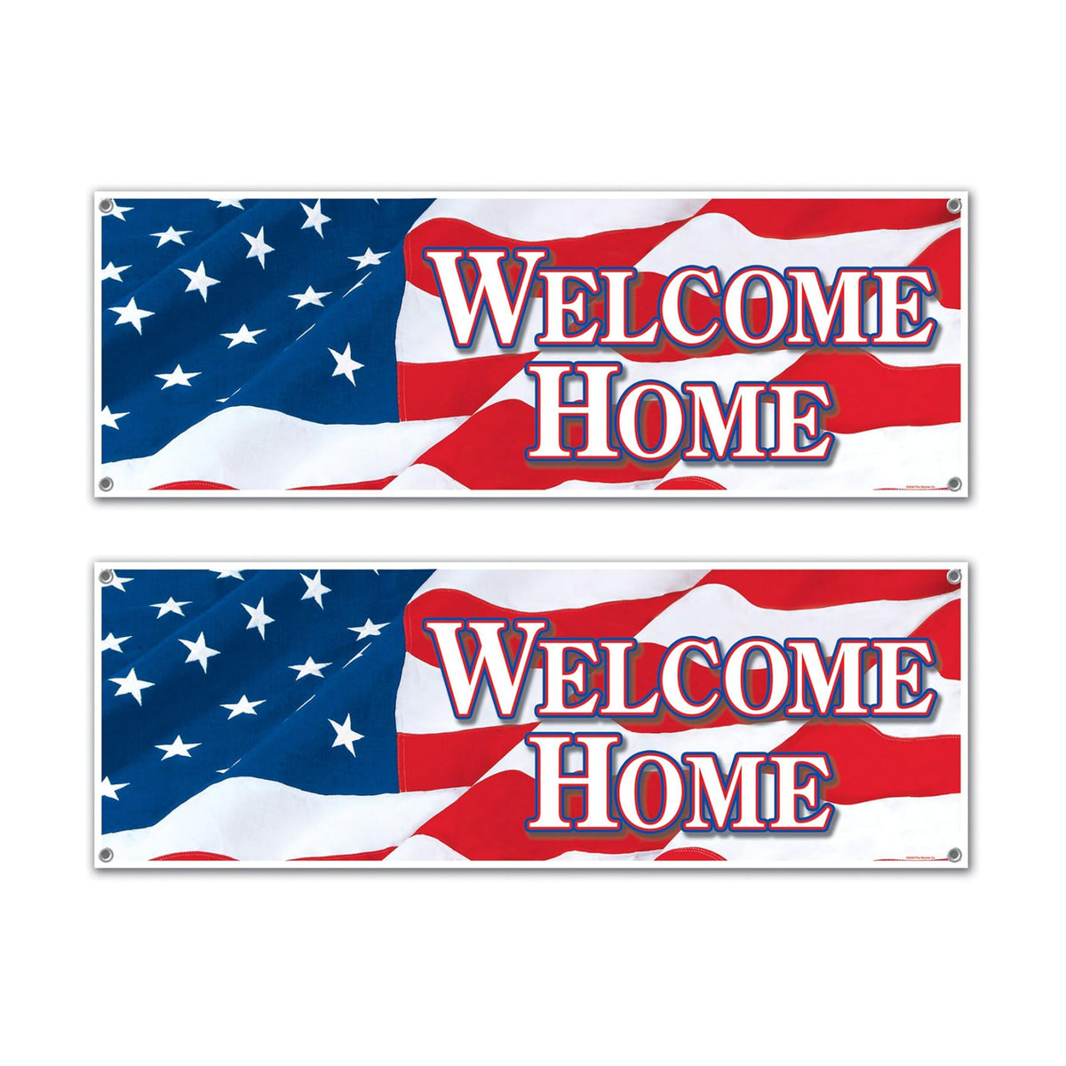 Beistle Welcome Home Sign Banners, 21” x 5’, 2 Pack – Service Personnel Homecoming Decorations, Welcoming Party Supplies for Indoors & Outdoors, American Flag Themed Décor with Stars & Stripes