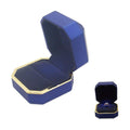 Luxury Ring Box, Square Velvet Wedding Ring Case Jewelry Gift Box with LED Light for Proposal Engagement Wedding, Blue