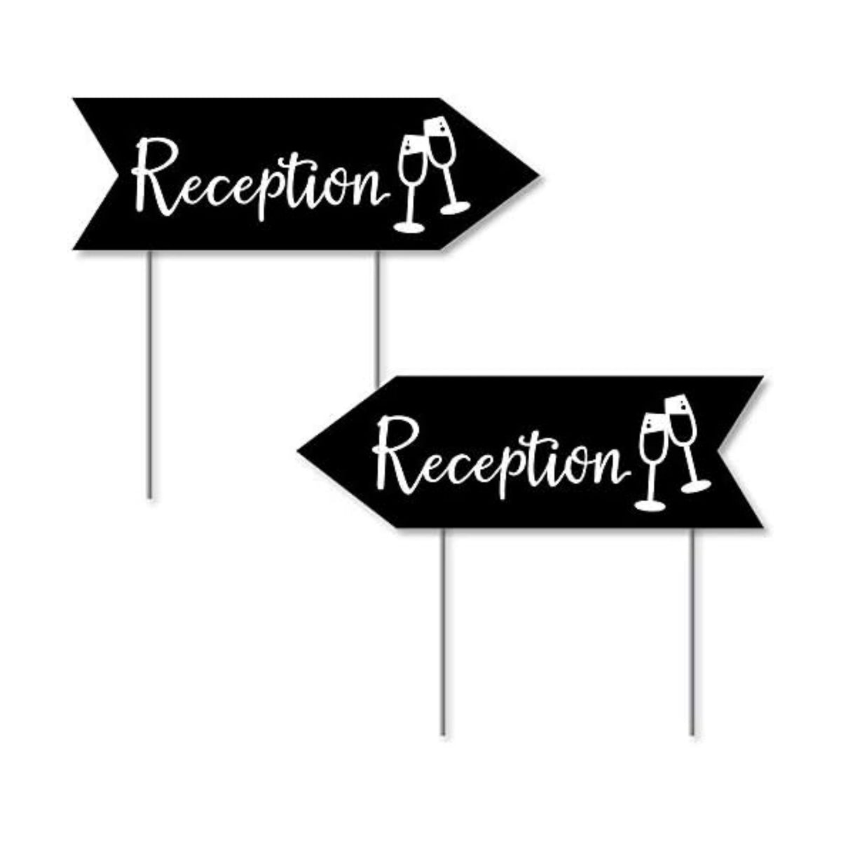 Big Dot of Happiness Black Wedding Reception Signs - Wedding Sign Arrow - Double Sided Directional Yard Signs - Set of 2 Reception Signs