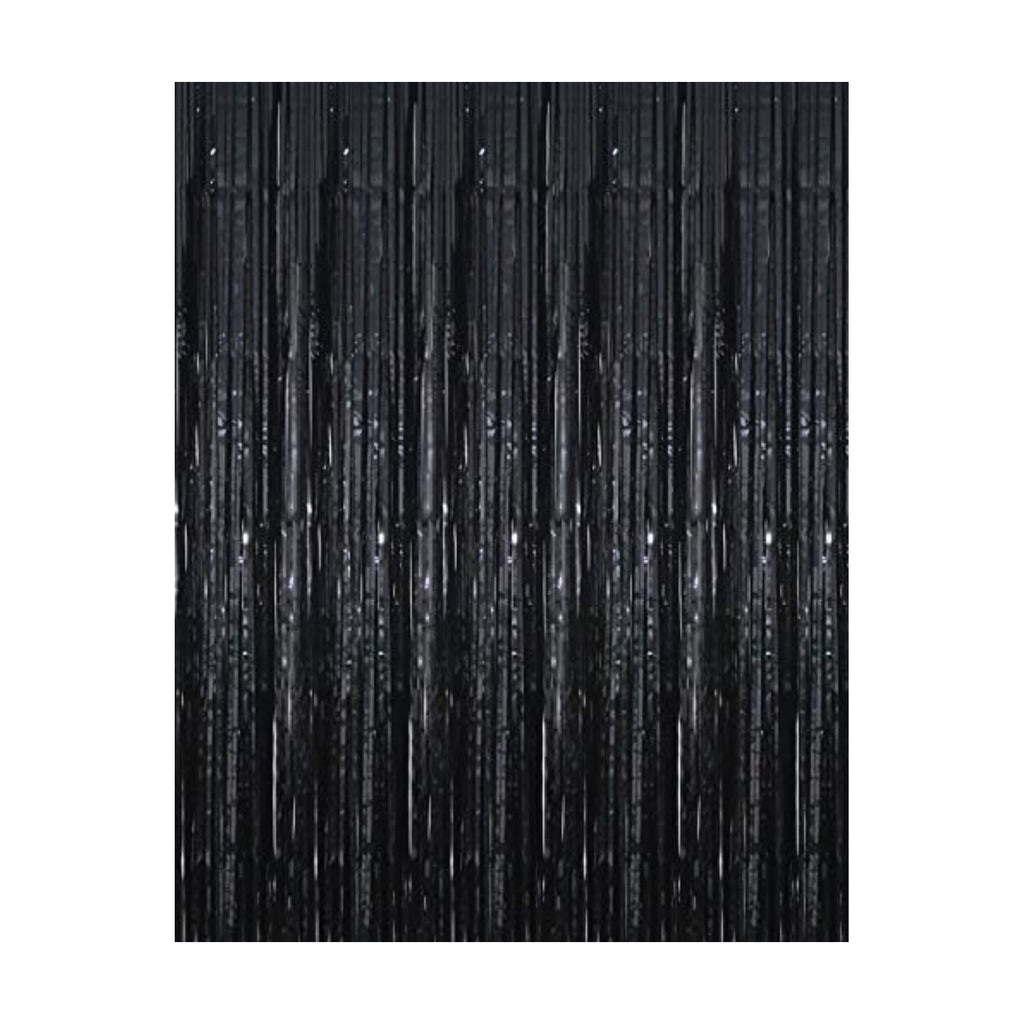 GOER 3.2 ft x 9.8 ft Metallic Tinsel Foil Fringe Curtains Party Photo Backdrop Party Streamers for Halloween,Birthday,Graduation,New Year Eve Decorations Wedding Decor (5 Packs,Black)