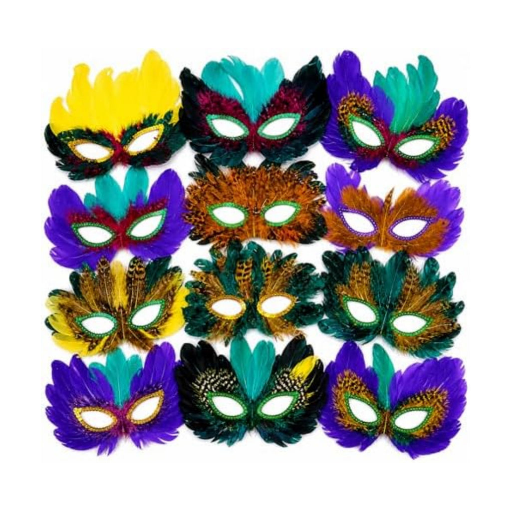 4E's Novelty Bulk Mardi Gras Masks With Feathers for Adult Men Women, Masquerade Party Masks for Party Outfit Accessories