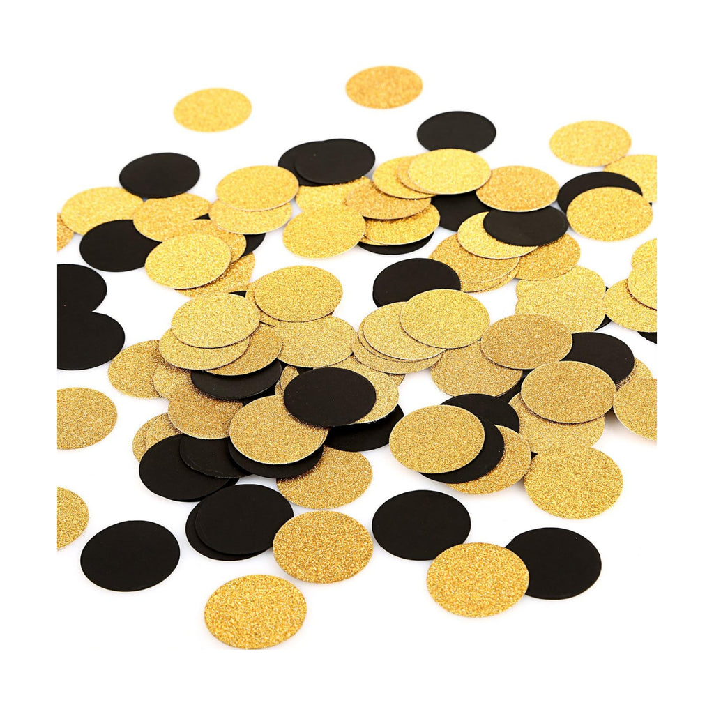 MOWO Gold Glitter and Black Confetti Circle Table Decoration, 1.2", 200pc