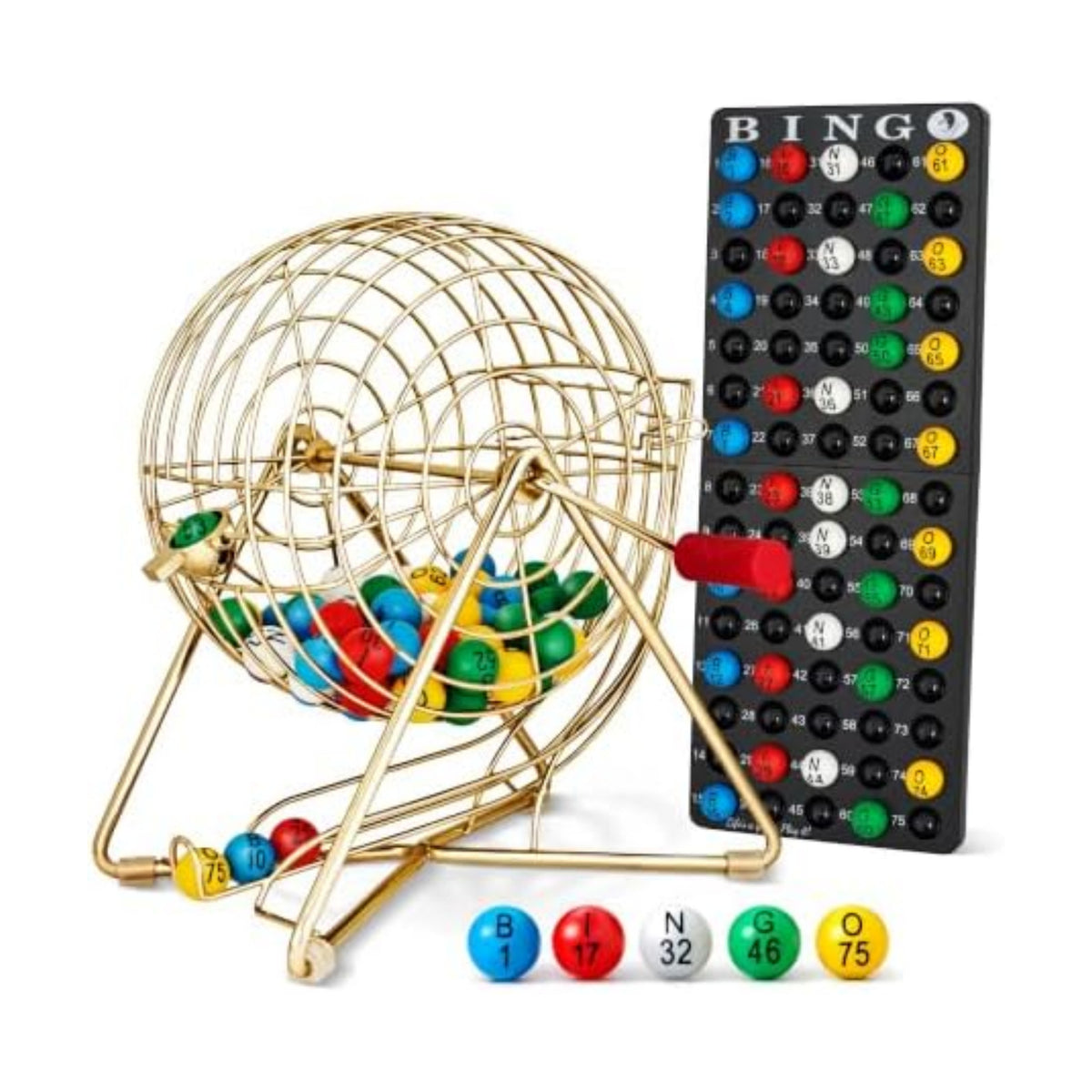 MR CHIPS 11" (Inch) Tall Professional Bingo Set with Steel Cage, Everlasting 7/8” Balls, Master Board for Balls - Luxury Gold Color