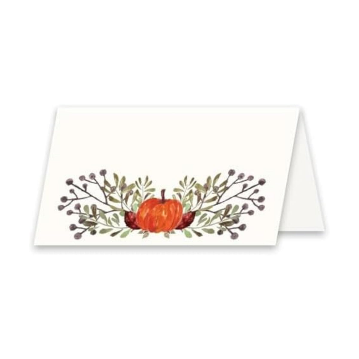 Koko Paper Co Thanksgiving Table Place Cards with Pumpkin and Fall Leaves | 50 Tent Style Dinner Setting Name Cards | Designed and Made in the U.S.A.