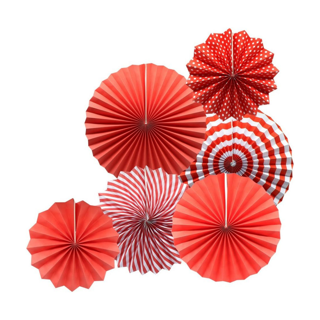 6-Pack Red Party Decorations, Hanging Paper Fans Wall Decor