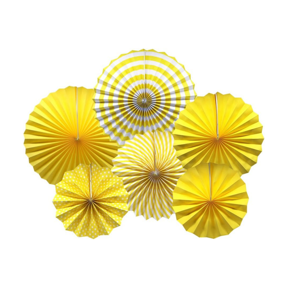 6-Pack Yellow Party Decorations, Hanging Paper Fans Wall Decor