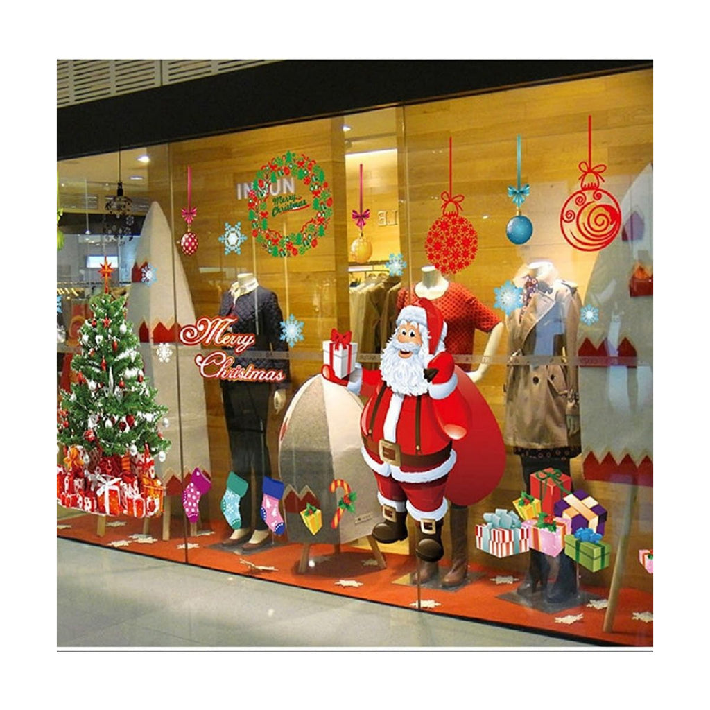 DIY Christmas Windows Clings Stickers Wreath Snowflakes Large Santa Claus Xmas Tree Wall Window Door Mural Decals Static Sticker for Office Winter Party Decorations (11 Sheets)