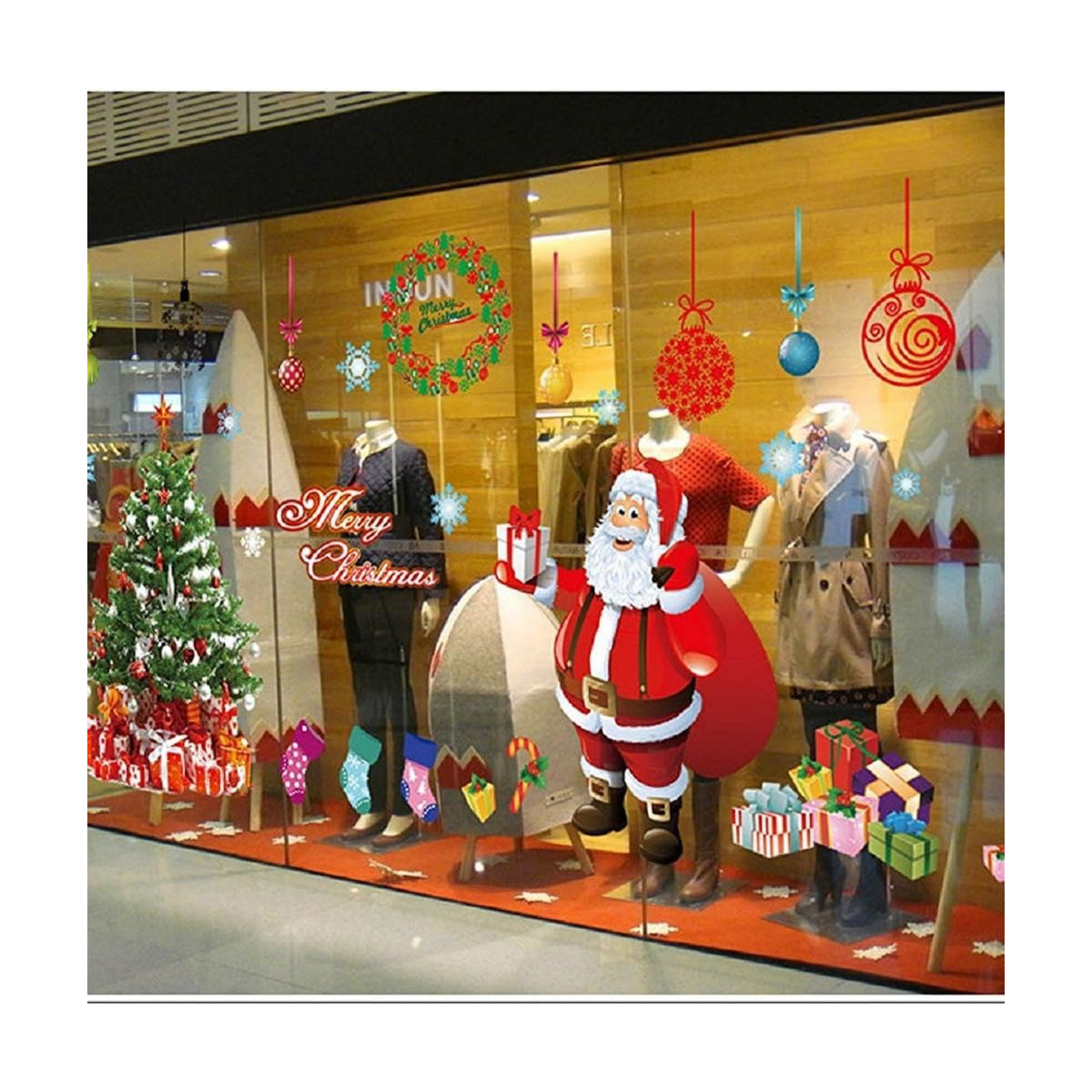 DIY Christmas Windows Clings Stickers Wreath Snowflakes Large Santa Claus Xmas Tree Wall Window Door Mural Decals Static Sticker for Office Winter Party Decorations (11 Sheets)